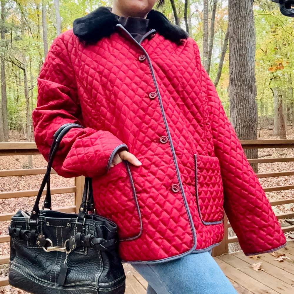 Y2K ‘charter club’ quilted BARN JACKET CHORE COAT - w/ remvble faux fur collar!